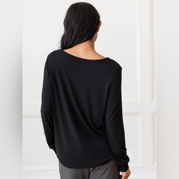 Cozy Earth Rib-Knit Bamboo Long Sleeve Lounge Top in Black Size Large NEW - Picture 2 of 6